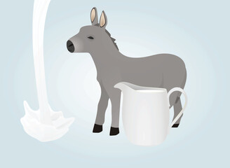 Domestic donkey with milk. vector illustration