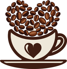 Obraz premium Coffee beans composition heart shaped Vintage vector color engraving