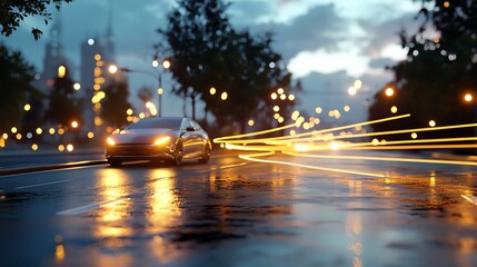 Glowing neon lines tracing the outline of a cityscape, abstract glowtime, modern and energetic