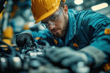 Mechanic working on a car engine, showcasing professional repair,