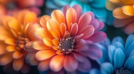 Exquisite macro close up shot of bright vivid flowering plants with lush colorful petals against a blurred natural background showcasing the beauty and intricate details of the flora