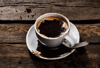 Obraz premium close neglected coffee cup set unadorned table inviting exploration everyday overlooked details, barista, brew, ceramic, espresso, filter, drink, latte