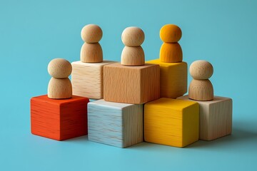 Pastel Wooden Figures Teamwork, Unity, and Business Success