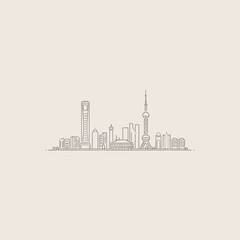 Shanghai Skyline Line Art - Minimalist Urban Landscape