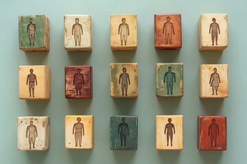 Rustic Wood Blocks Diverse Community Symbolic Figures