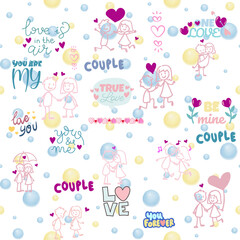 Cute couple outline and colorful background.