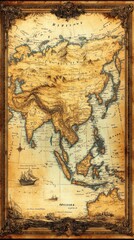 Obraz premium Antique Map Depicting Asia And Surrounding Seas