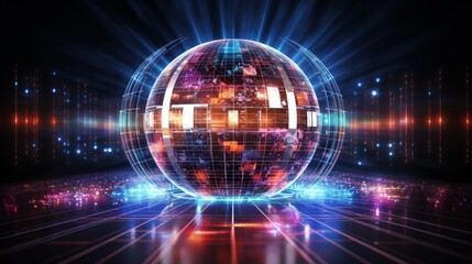 Fototapeta premium Concept of internet and telecommunications with 3d globe and satellite orbits on dark background