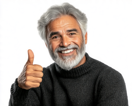 happy senior man giving a thumbs-up gesture, isolated on a white background, 
