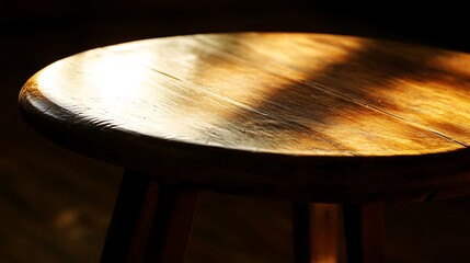 Obraz premium Wooden Stool Top Illuminated by Sunlight