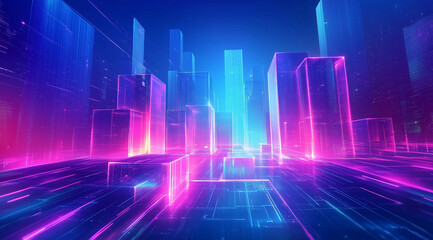 Blue background with glowing lines and blocks for technology concept vector presentation design template. Abstract blue gradient background vector illustration, high-resolution photography, in the sty