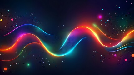 A futuristic abstract design featuring a glowing wavy shape, bathed in multicolored neon lights, set against a dark background, evoking energy, movement, and modernity