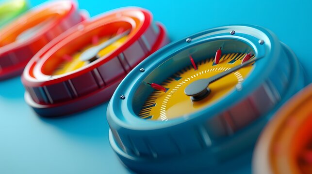 Colorful speedometers on a blue background. - Powered by Adobe