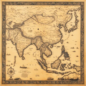 Antique Map Depicting Asia and Surrounding Waters