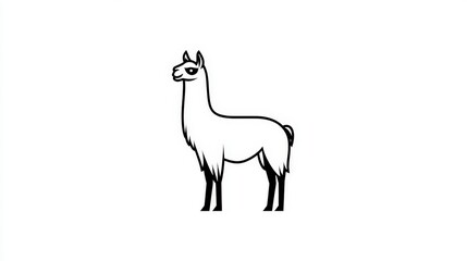Fototapeta premium Charming and Playful Cartoon Illustration of a Cute Llama with Whimsical Features, Perfect for Children's Books and Fun Designs, in Bold Black Outline on a White Background