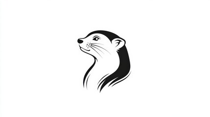 Obraz premium Stylized Illustration of a Proud Otter with Flowing Lines, Evoking Playfulness and Grace in a Minimalist Black and White Design for Creative Projects