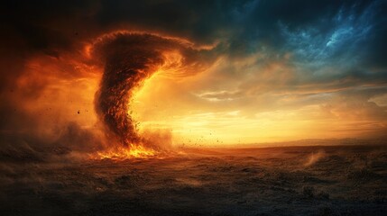 Fiery Tornado Apocalypse: A Sunset Inferno