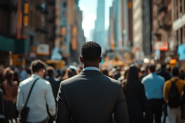 Fototapeta premium Solitary Businessman in Rush Hour Crowd Blur