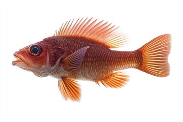Fototapeta premium Red fish with open mouth swimming on white background