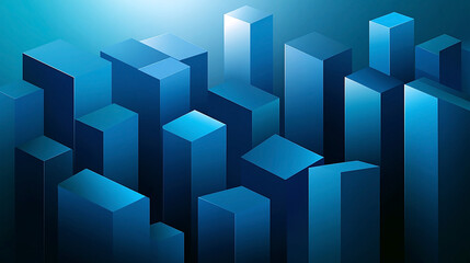 wide city facade with blue color different geometric shape buildings in white background and open sky 