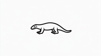 Fototapeta premium Simple Black and White Illustration of a Stylized Reptilian Creature Crawling on a Light Background, Ideal for Educational and Artistic Use, Featuring Clean Lines and Minimalist Design