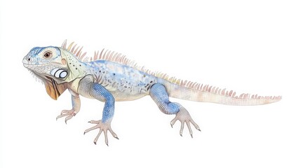 Obraz premium Intricate Illustration of a Lizard with Blue and Cream Features, Showcasing Detailed Scales and Unique Patterns on a White Background