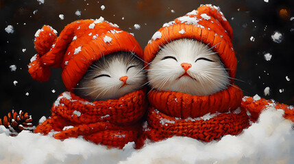Christmas, beautiful and cute oil paintings, modern bright colors