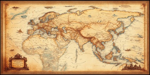 Antique World Map Depicting Eurasia and Surrounding Waters