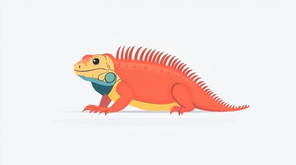 Fototapeta premium Vibrant Illustrated Iguana with Bright Red and Orange Colors, Ideal for Creative Projects, Animal Theme, Nature Graphics, and Educational Material