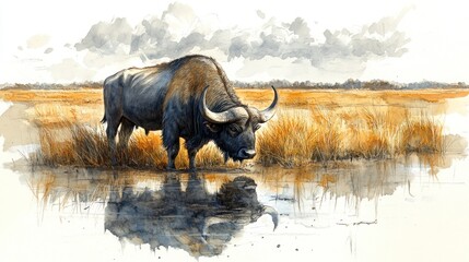 Water Buffalo in Watercolor