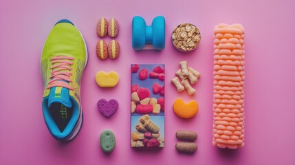 Colorful Objects Arranged on a Pink Background