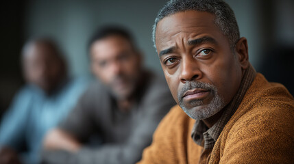 Serious African American man in a support group discussion