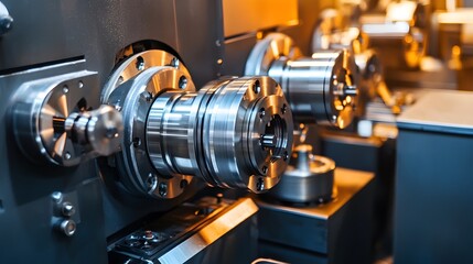 Fototapeta premium Close-up of industrial machinery components in a manufacturing setting.