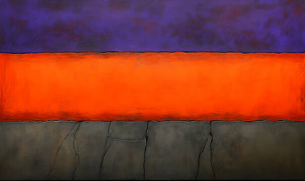 Abstract artwork featuring vibrant orange, deep purple, and textured grey, evoking a sense of contrast and depth. Ideal for modern interiors or design projects needing bold visual impact.