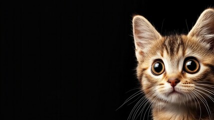 Kitten staring with blank space for text overlay, ideal for shy or cute joke, animal meme graphic, adorable style
