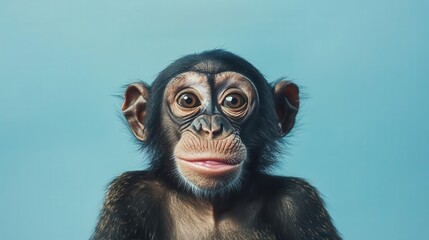 Monkey making a silly face with blank space above, ideal for text overlay, animal meme graphic, playful