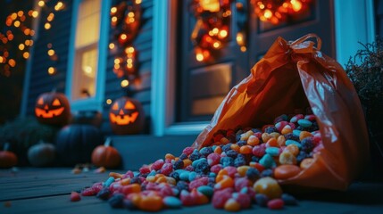 Spilled Halloween Candy on a Porch