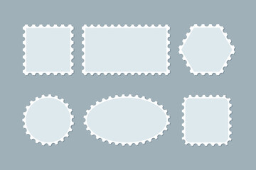 Geometric shapes with perforated edges set. Postage stamps stickers collection.