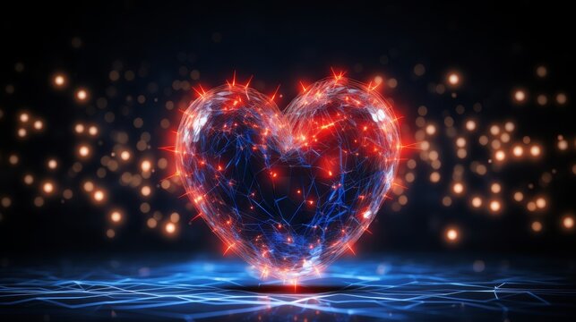 Radiant heart symbol with pulsating ecg line on dark background signifying life and vitality