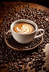 Fototapeta premium captivating rich coffee swirls creating textured foam patterns charming cup, art, aesthetic, beverage, drink, mug, creamy, espresso, latte, designs