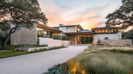 Obraz premium Luxury Modern Residence at Sunset