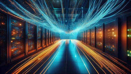 Fototapeta premium fiber optic with servers in a technology data center
