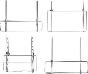 Wooden Signs and Signpost Set Vector Illustration Engraving Outline Doodle Style - Black line vector set