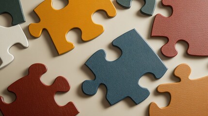 Obraz premium Colorful Jigsaw Puzzle Pieces on Beige Background
