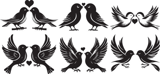 Happy Valentine Day cute bird silhouette  vactor design. 