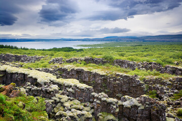 Tectonic rift at the junction of the Eurasian and North American plates Hrafnagj&aacute; in &THORN;ingvellir National Park, Iceland