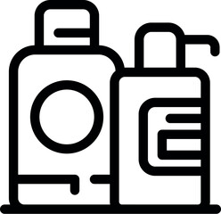 Simple black and white line drawing of cosmetic bottles, perfect for representing beauty, skincare, or hygiene products