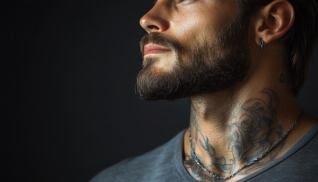 Closeup of collarbone and shoulder tattoo, natural lighting, soft focus, minimalist