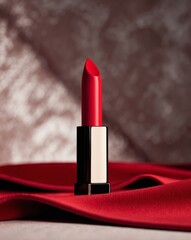 Sophisticated Red Lipstick with Glamorous Red Backdrop.