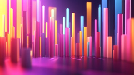Obraz premium Futuristic Sound Frequency Visualization with Glowing Bars and Abstract Shapes